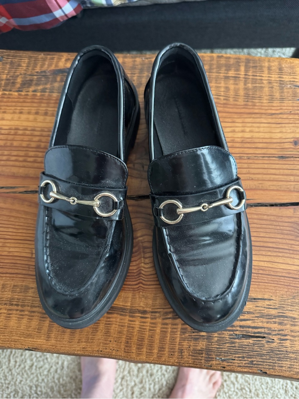 Black Womens fauxLeather Bit Loafers - Classic Slip-On Dress Shoe 8.5 Womens